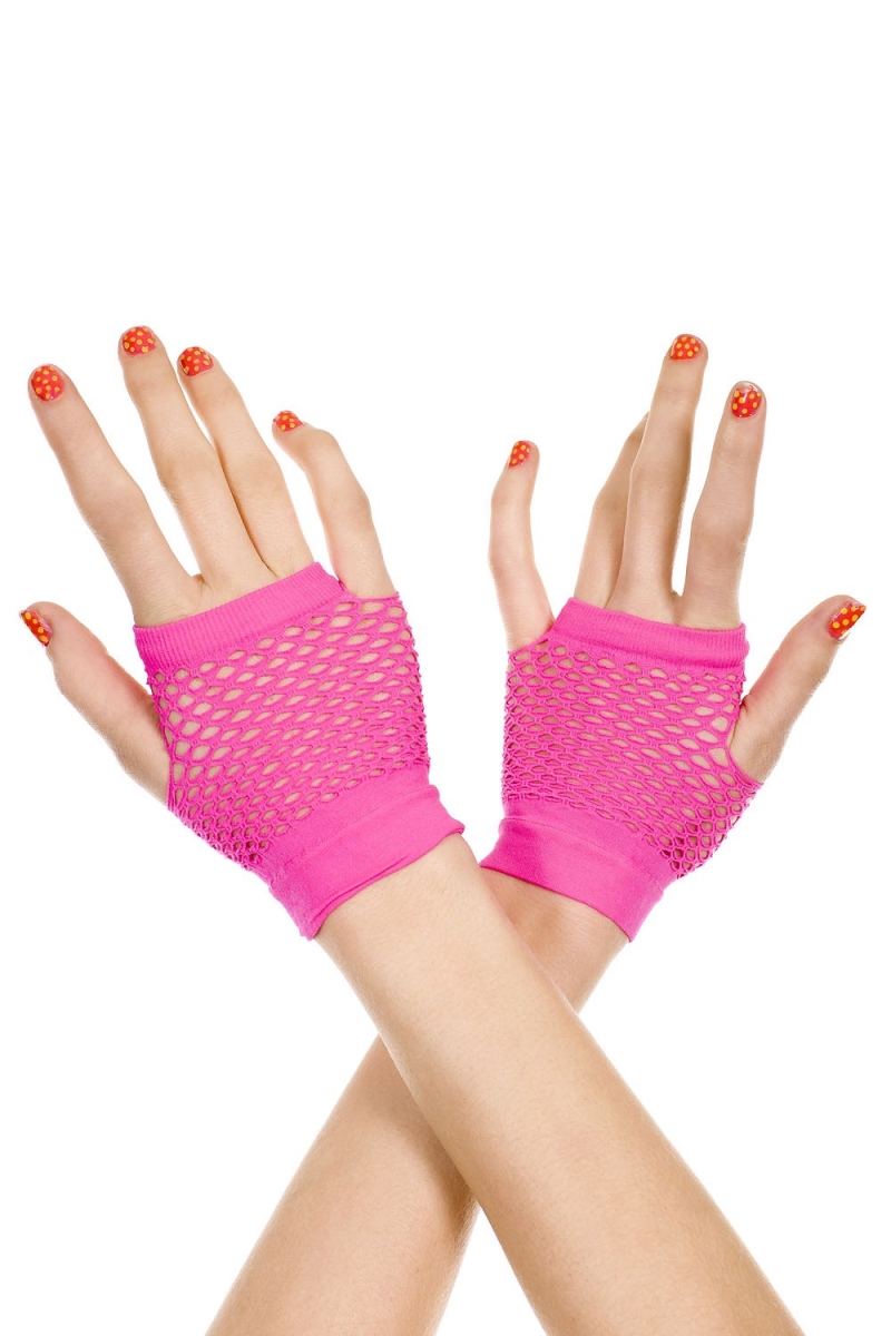 478-hotpink Thick Diamond Net Gloves - Hot Pink