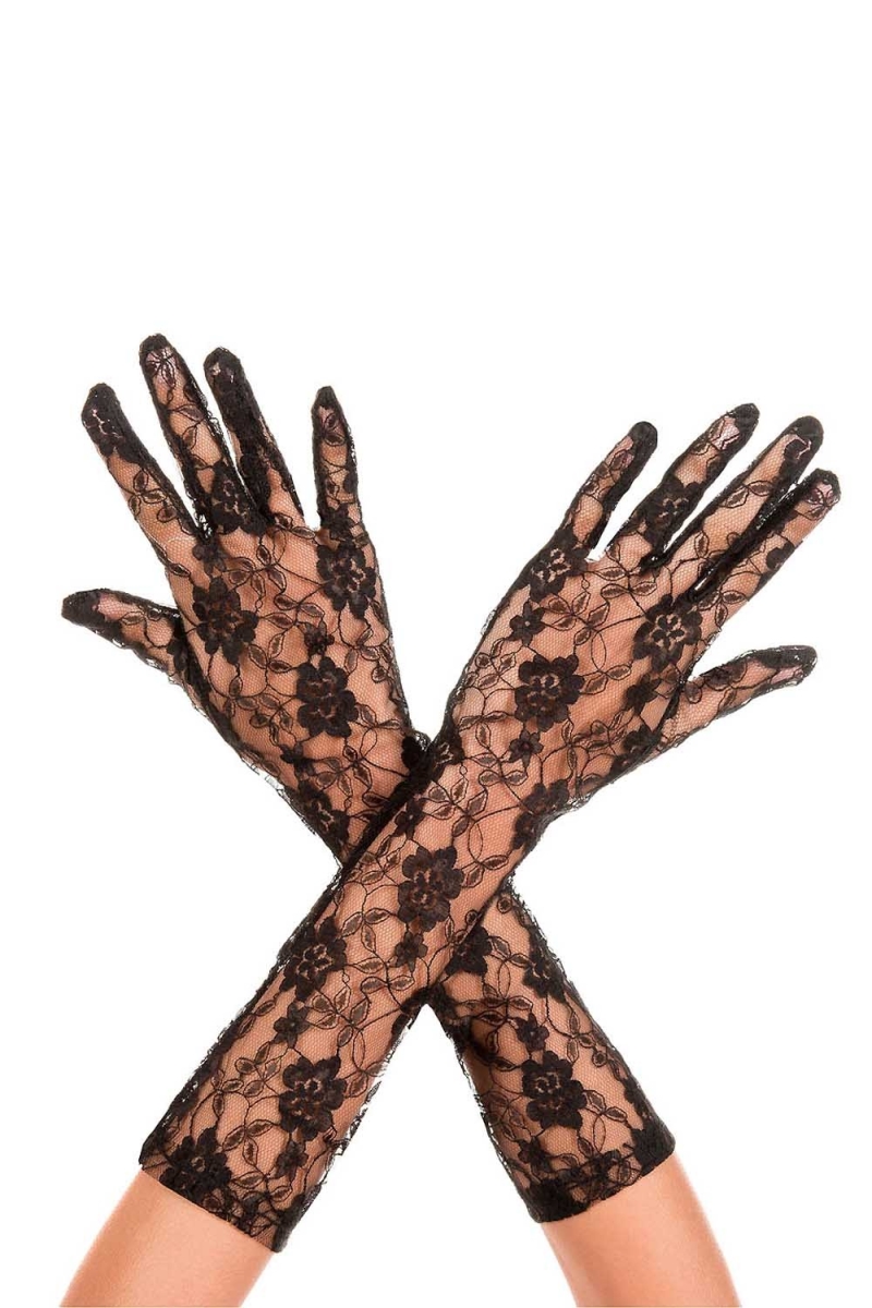 481-black Lace Arm Warmers Gloves - Black