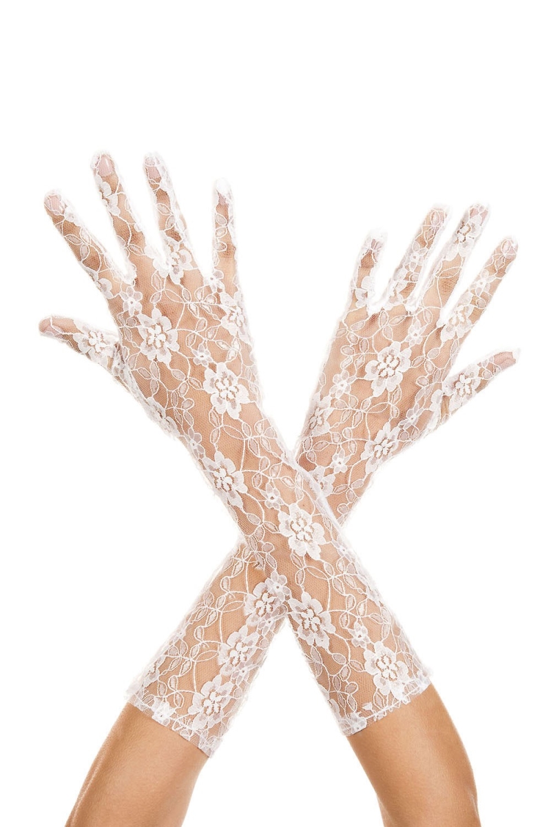 481-white Lace Arm Warmers Gloves - White