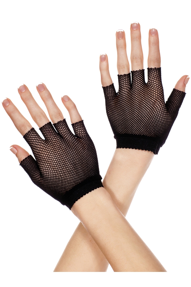 401-black Fishnet Wrist Length Fingerless Gloves - Black