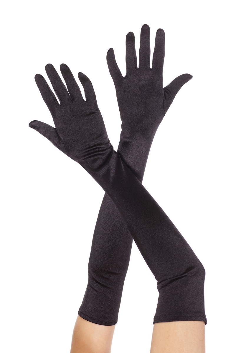 452-black Extra Long Satin Gloves - Black