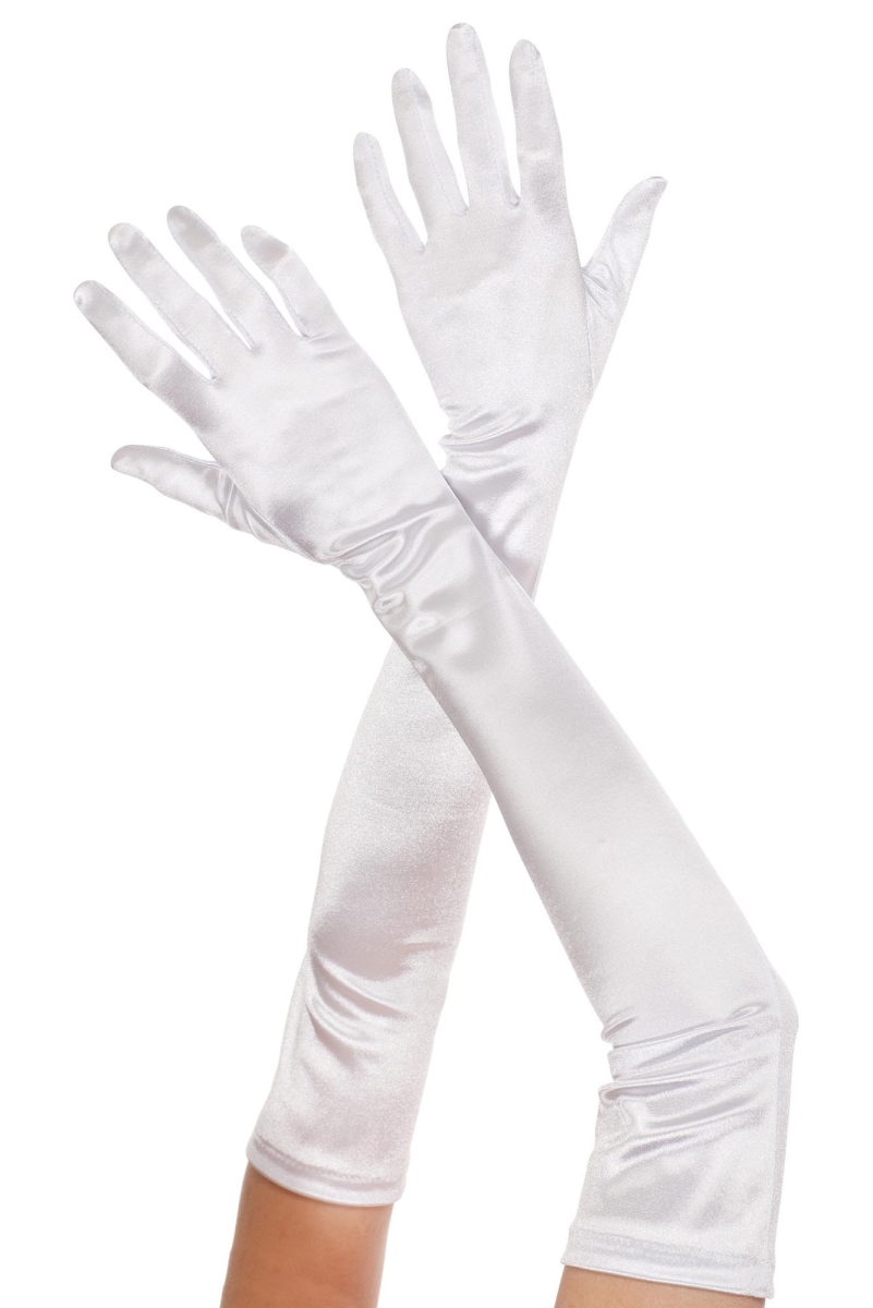 452-white Extra Long Satin Gloves - White