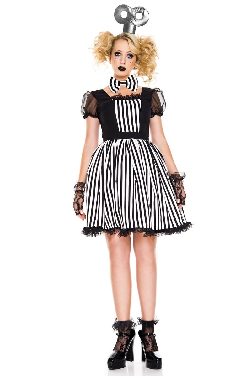 70832-sm 3 Piece Striped Doll Dress With Wind-up Headpiece & Choker - Small & Medium