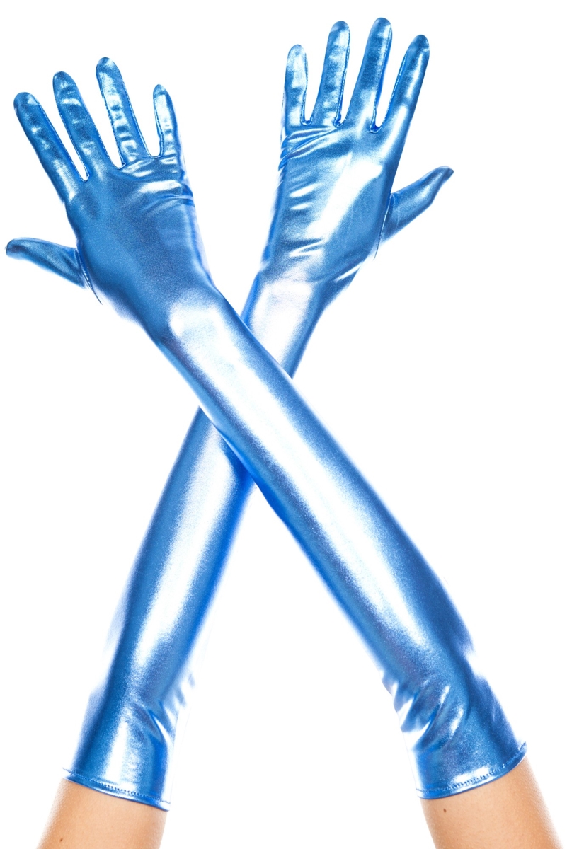 457-blue Extra Long Metallic Gloves, Blue
