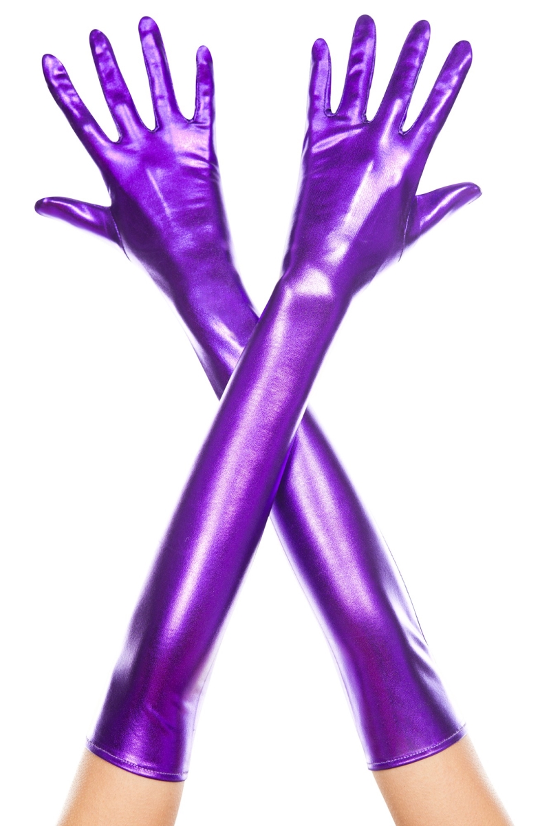 457-purple Extra Long Metallic Gloves, Purple