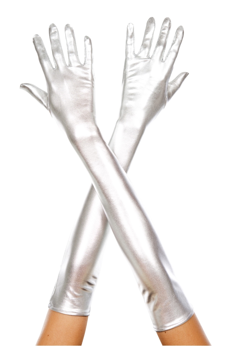 457-silver Extra Long Metallic Gloves, Silver