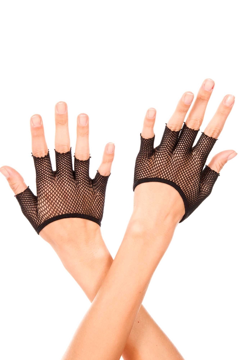 434-black Short Fishnet Fingerless Gloves, Black