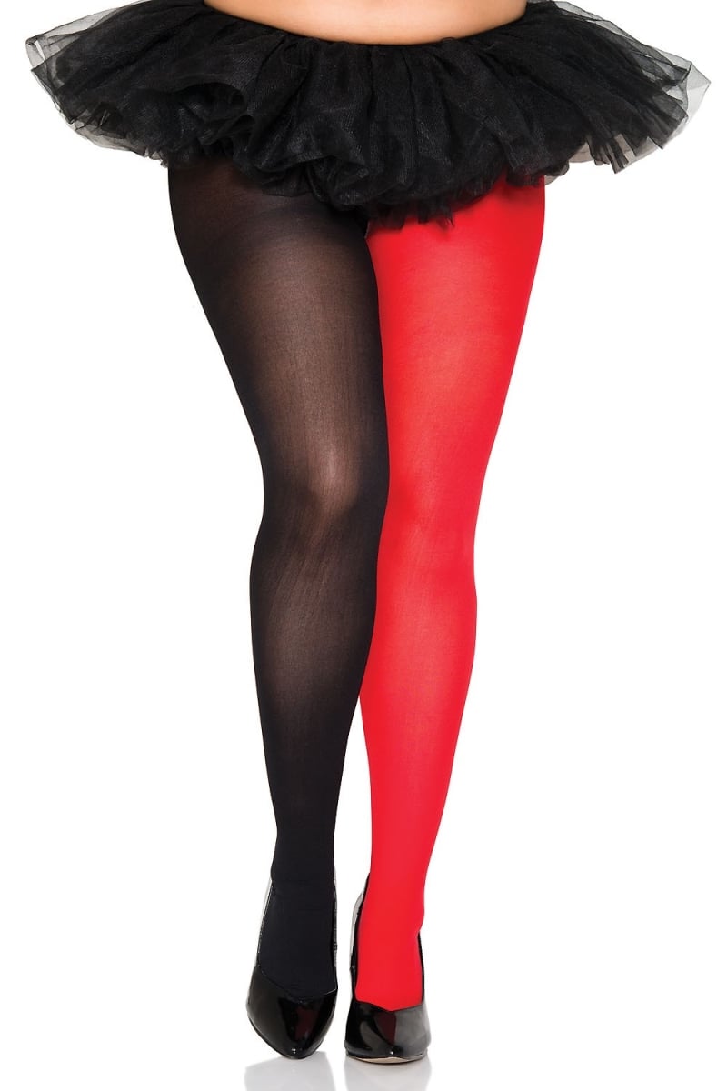 748q-black-red Plus Size Opaque Jester Tights, Black & Red