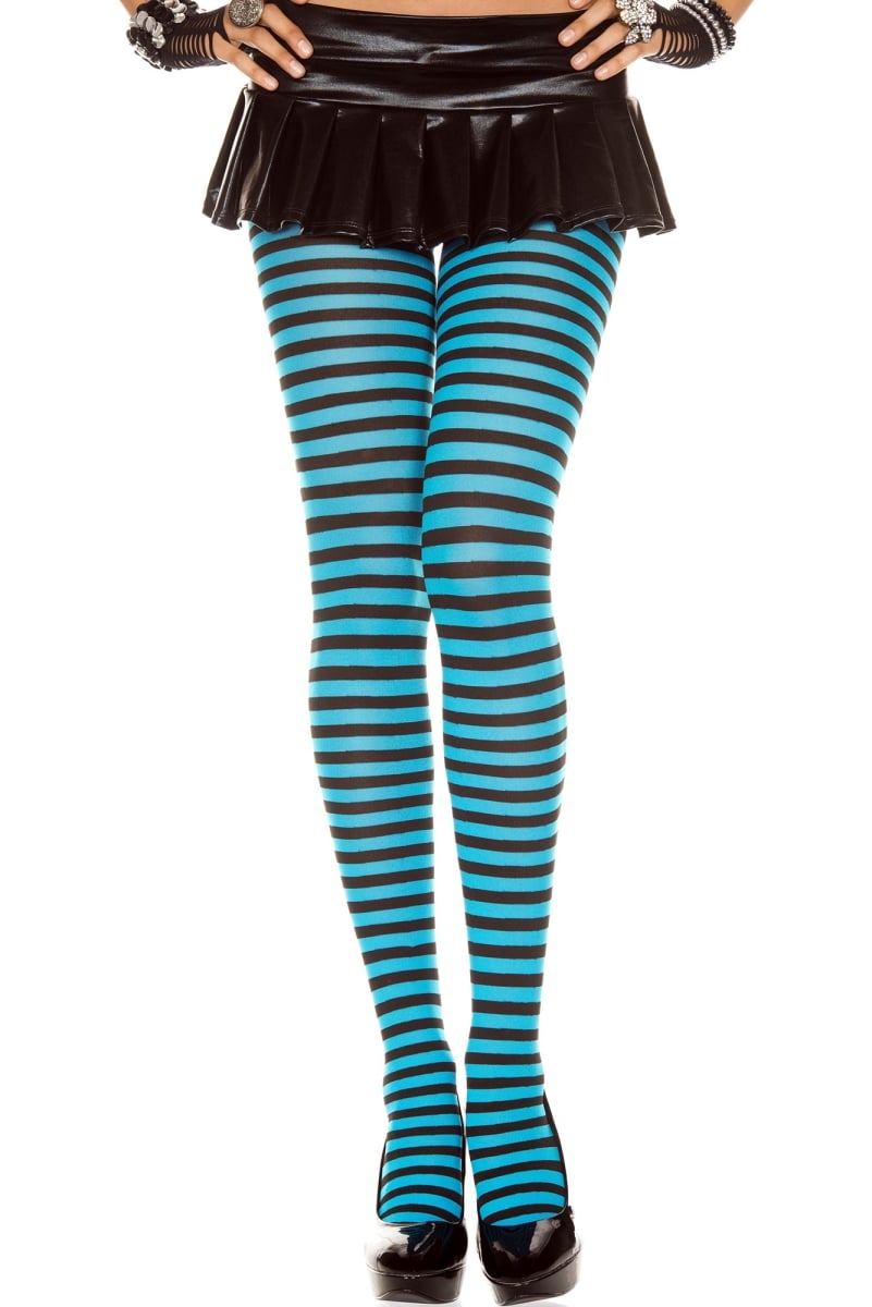 7471-blk-turquoise Womens Striped Tights, Black & Turquoise