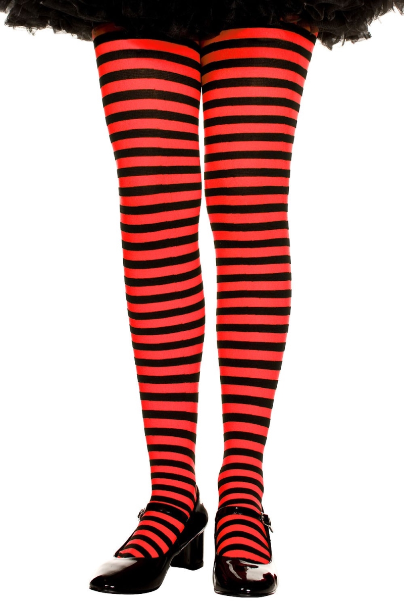 270-blk-red-s Girls Striped Tights, Black & Red - Small