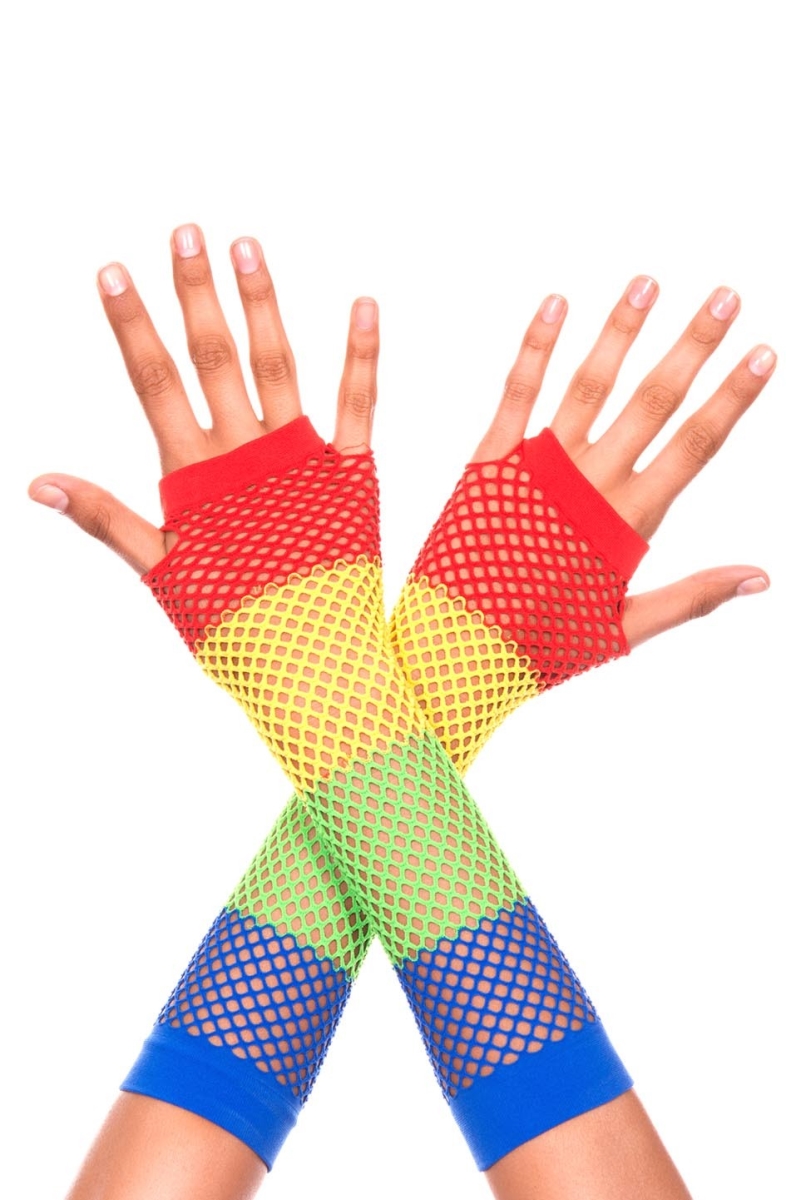 445-rainbow Diamond Net Fingerless Gloves, Rainbow