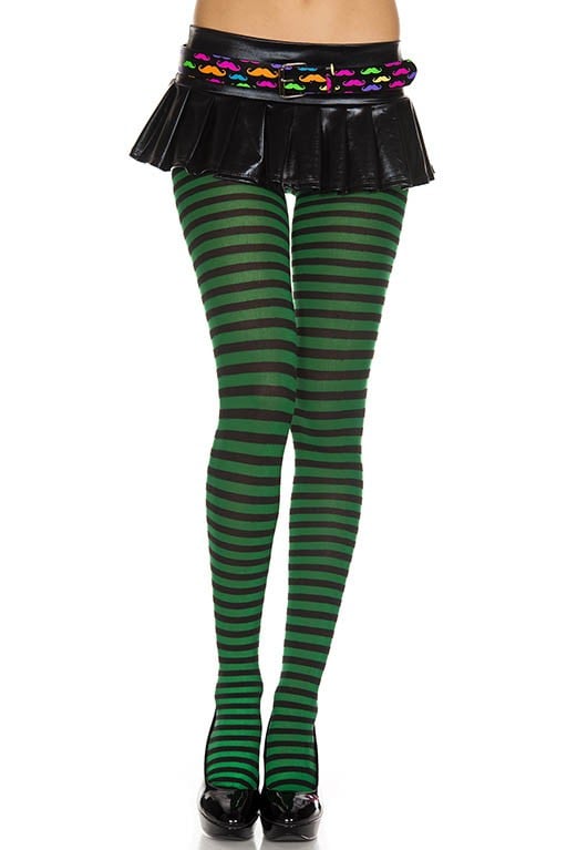 7471-blk-huntergrn Striped Tights, Black & Hunter Green