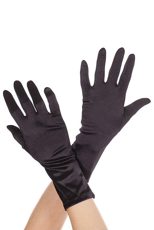 461-black Wrist Length Satin Gloves, Black