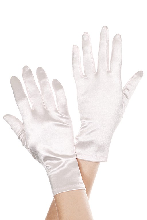 461-white Wrist Length Satin Gloves, White