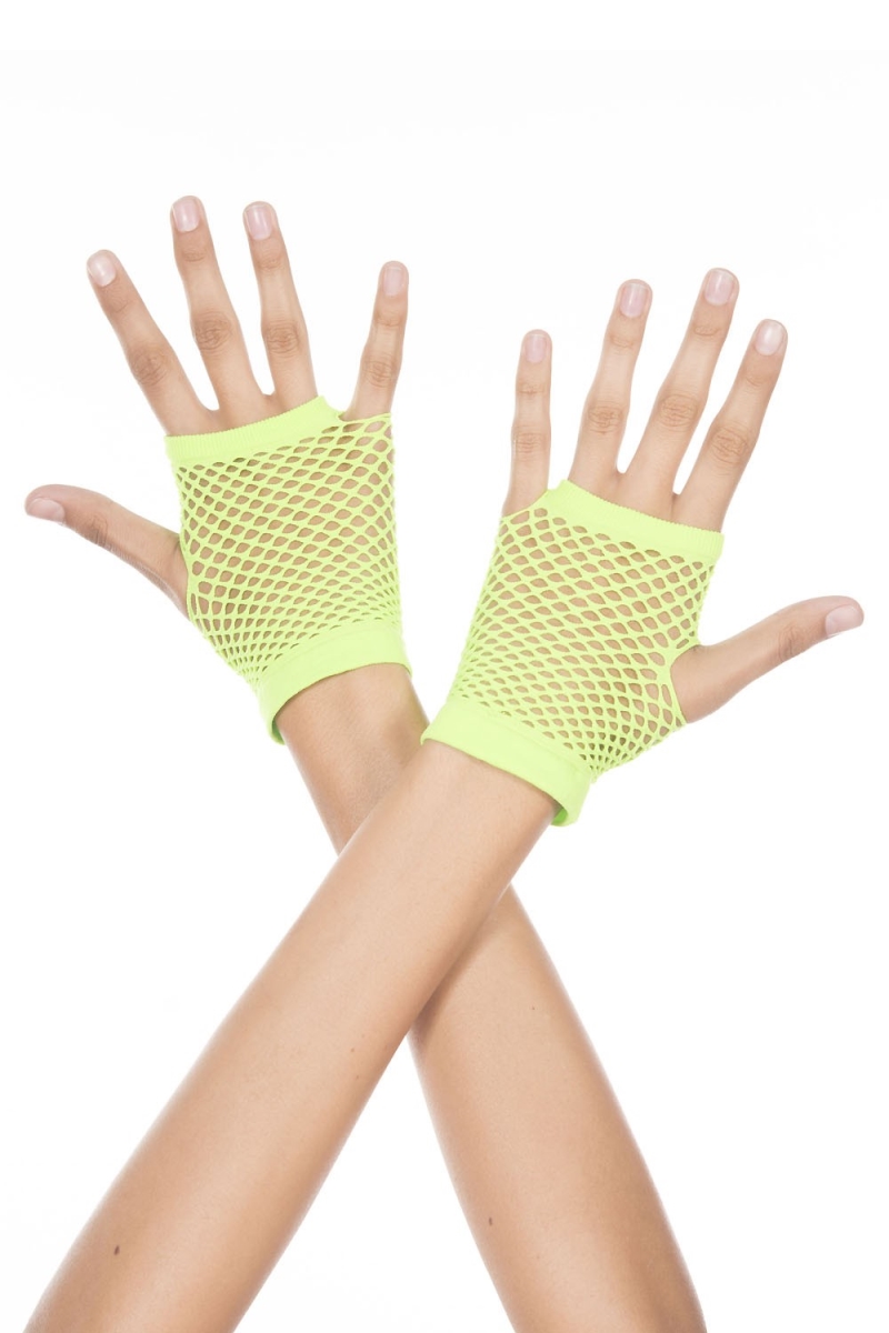 478-neongreen Thick Diamond Net Gloves, Neon Green
