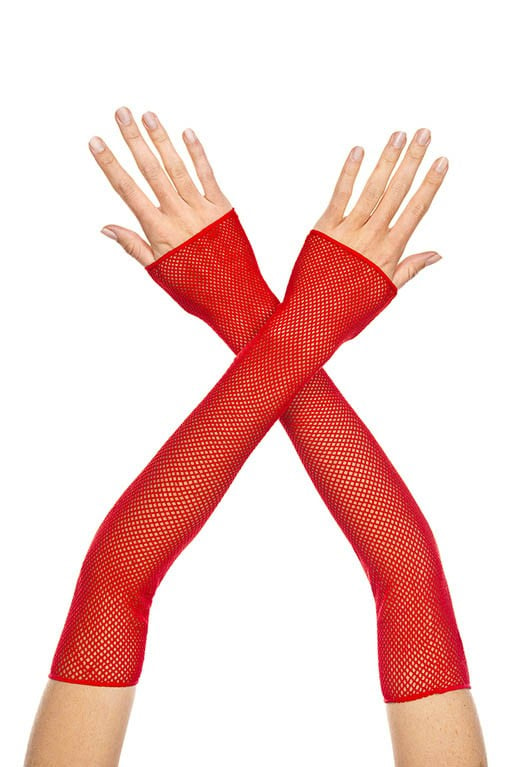 440-red Extra Long Fishnet Fingerless Gloves, Red