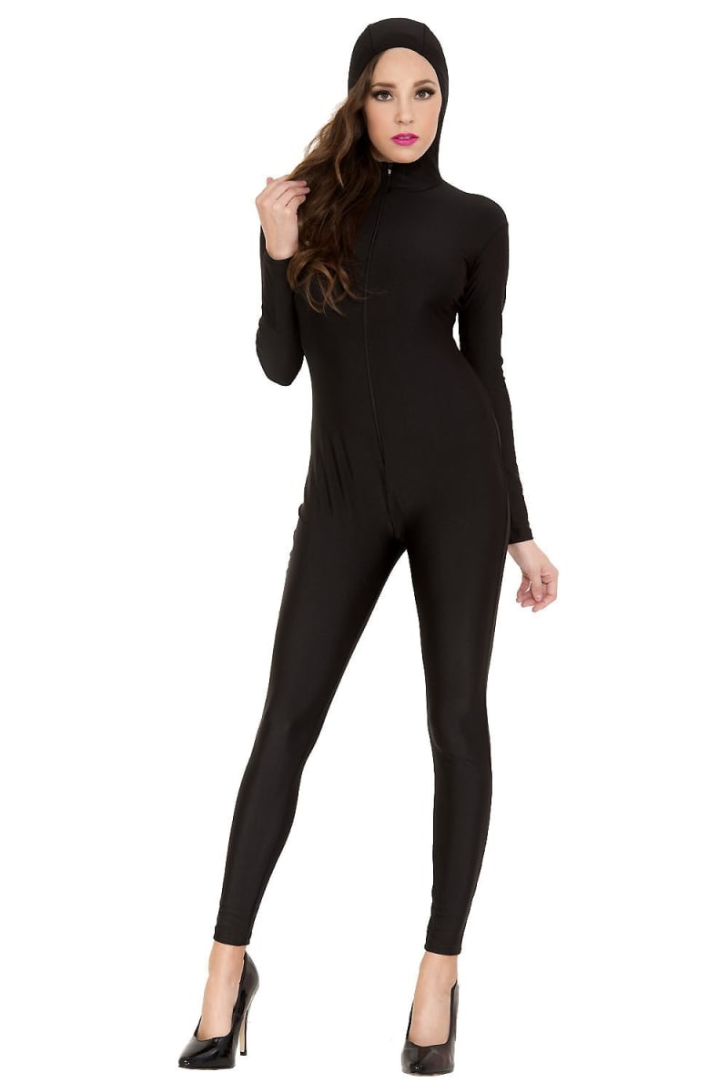 70789-blk-sm Full Body Long Sleeve Bodysuit With Attached Hood Accessories, Black - Small & Medium