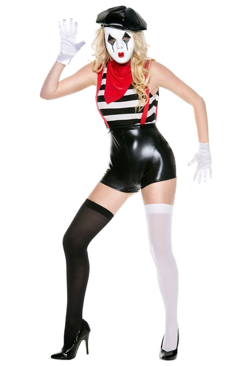 70785-sm 5 Piece High Waisted Suspender Look Romper With Striped Top With Hat, Mask, Scarf, & Gloves, Small