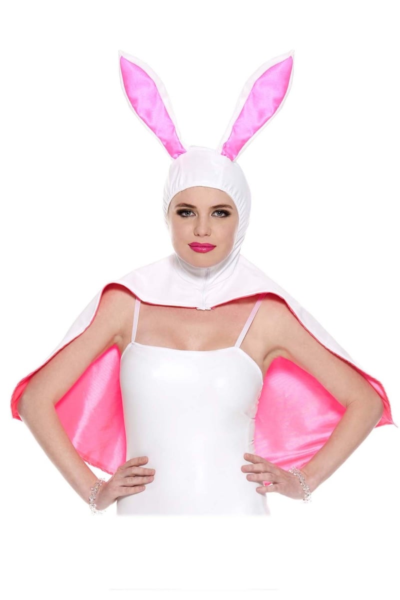 White & Pink Wet Look Hooded Bunny Cape