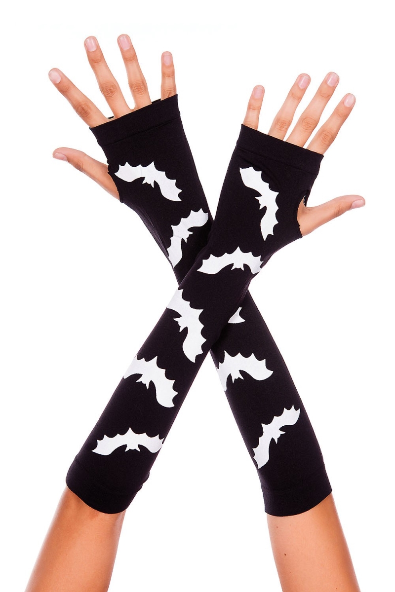 493-black-white Bat Printed Arm Warmers, Black & White