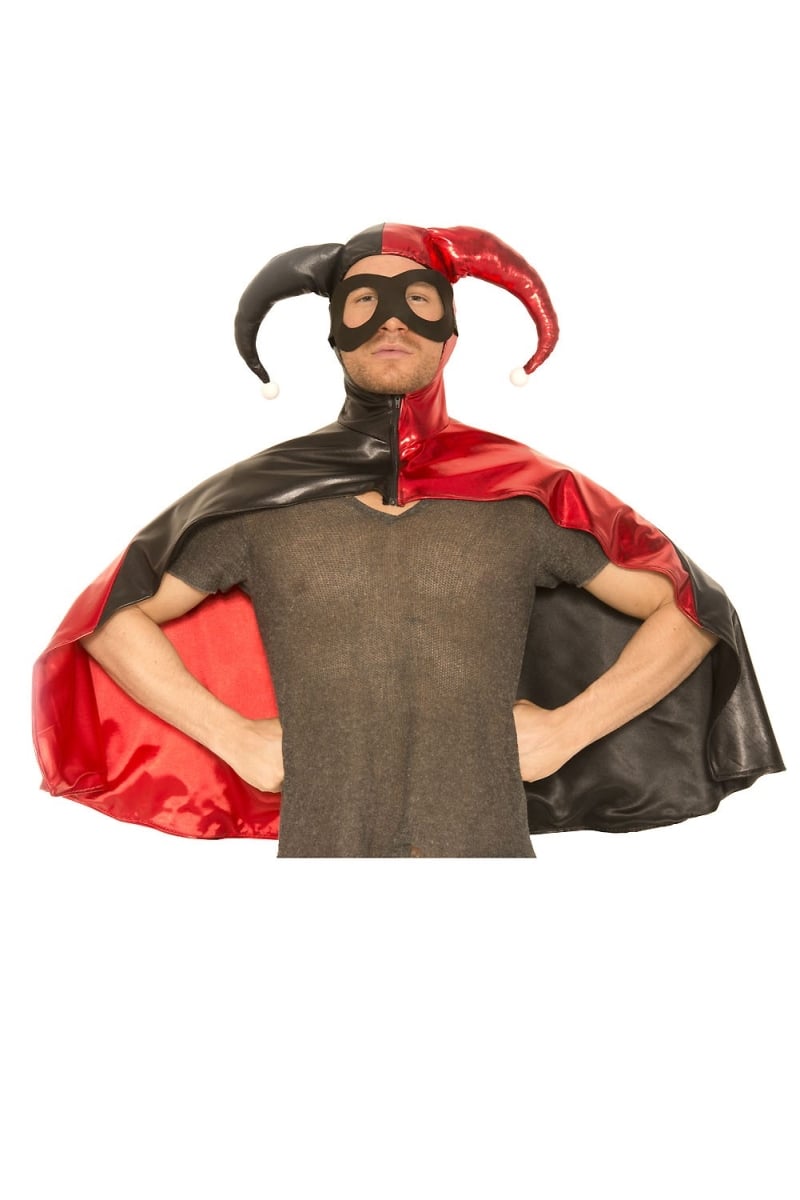 76639-black-red Wet Look Harley Zip Up Cape With Mask Cape, Black & Red