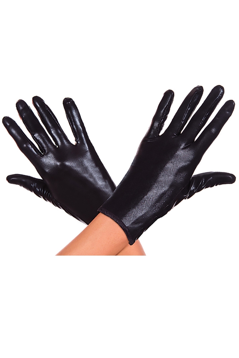 469-black Wet Look Gloves, Black