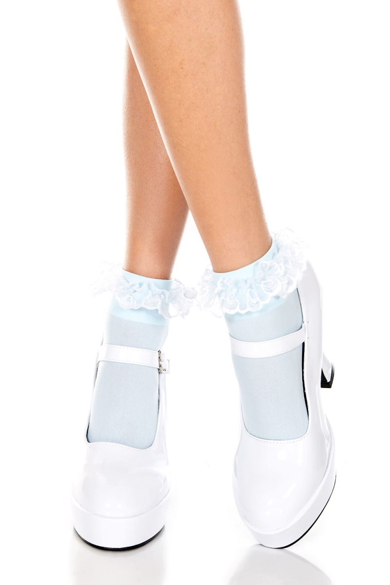 527-babyblue Lace Ruffle Opaque Anklet, Baby Blue