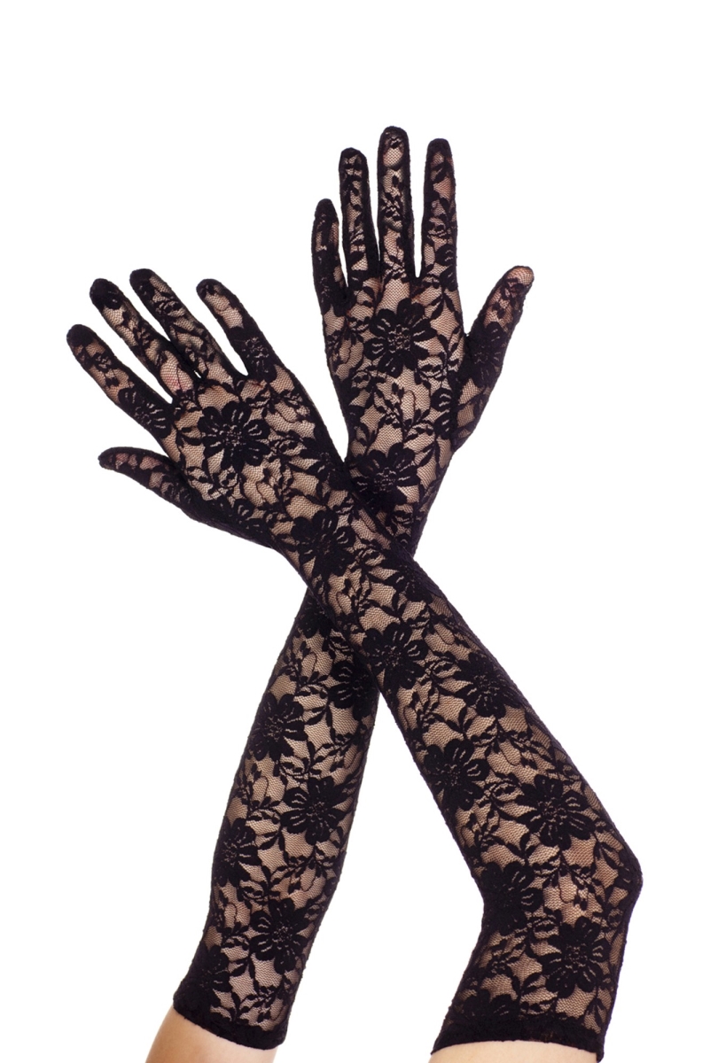 464-black Extra Long Lace Gloves, Black