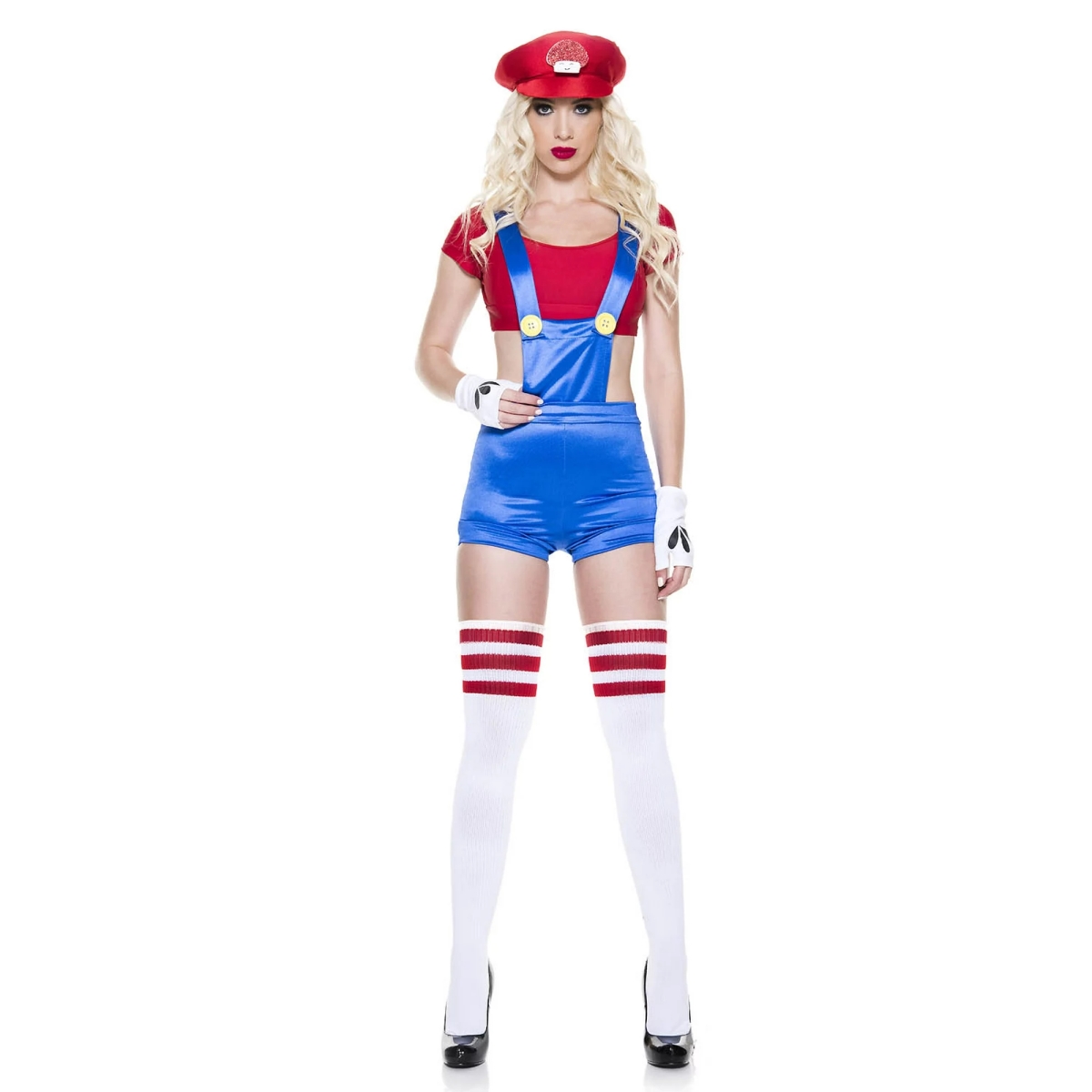 UPC 849450074960 product image for 70995-RED-ML 4 Piece Sassy Red Plumber Costume for Women - Red & Blue - Medium & | upcitemdb.com