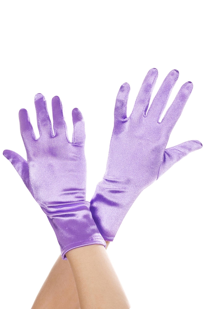 461-purple Wrist Length Satin Gloves, Purple