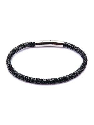 Jewelry Brrasr10-k Stingray Leather With Magnetic Clasp Bracelet, Black