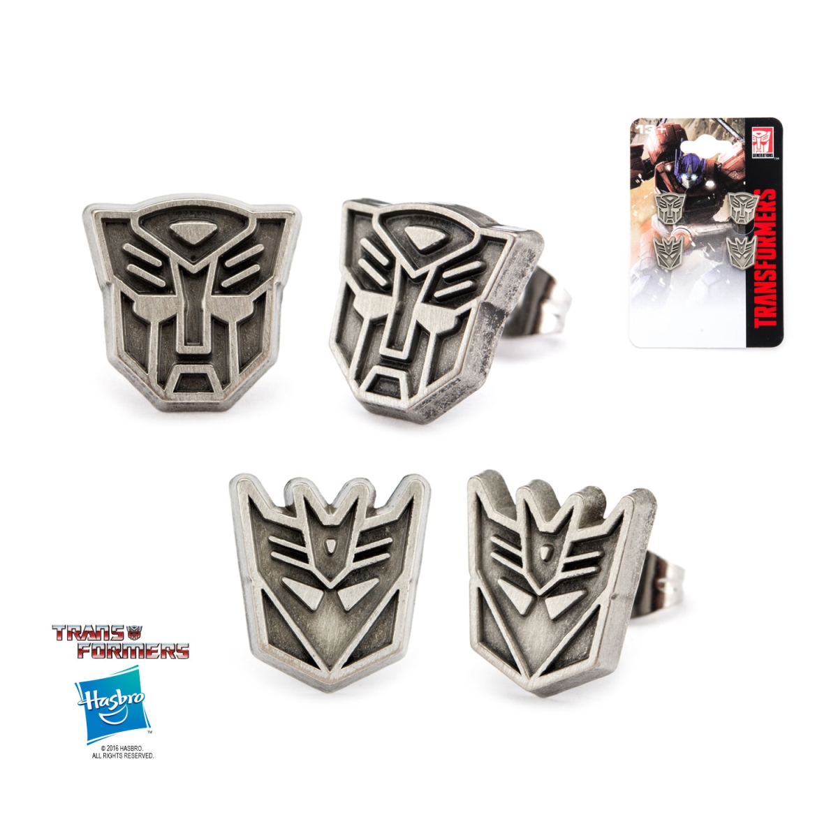 Tfaderset Transformers Base Metal With Antique Nickel Finish Autobot & Decepticon Logo With Stainless Steel Post Stud Earrings Set For Men & Women