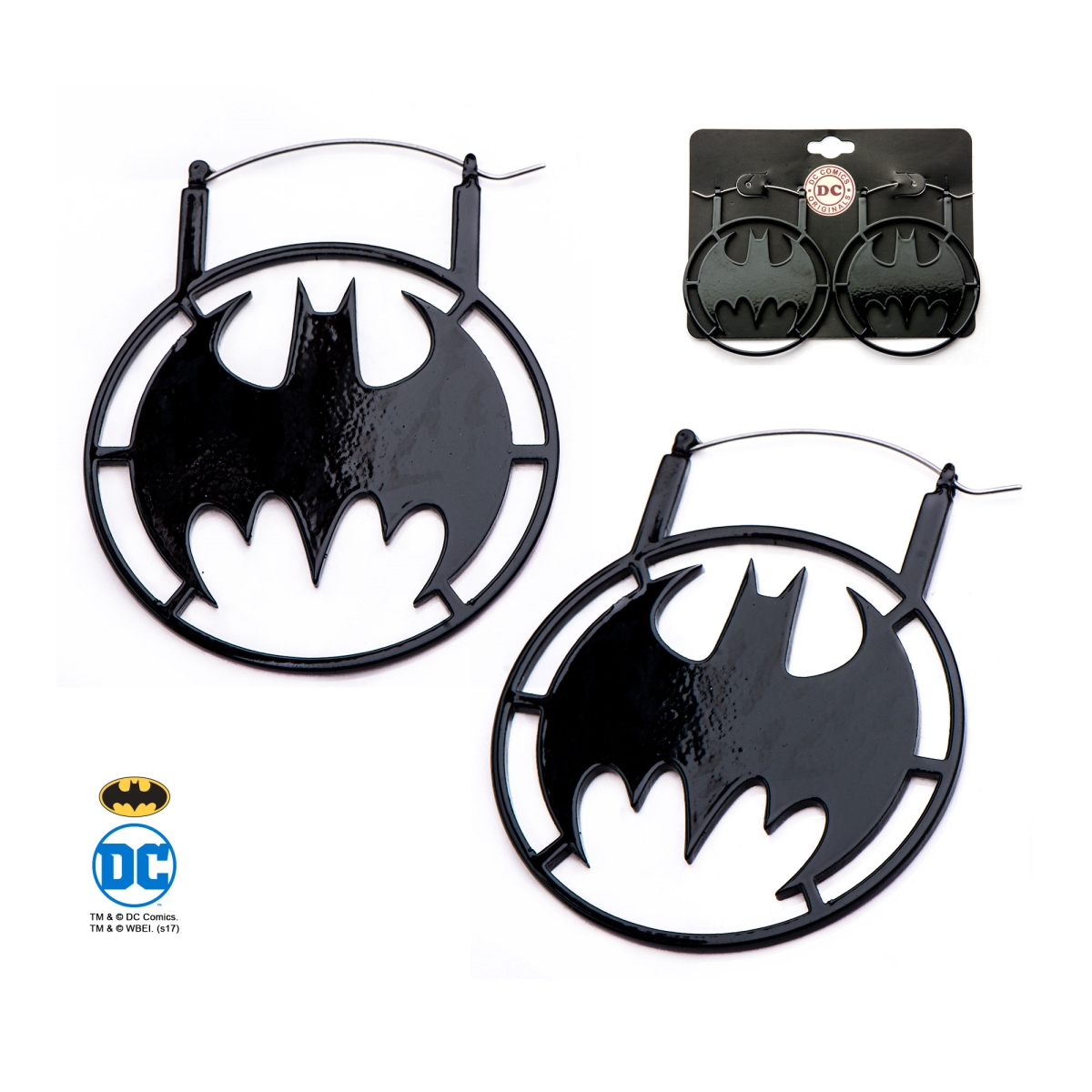 Batmnerxl01 Base Metal & Black Ip Batman With Steel Hanger Earrings