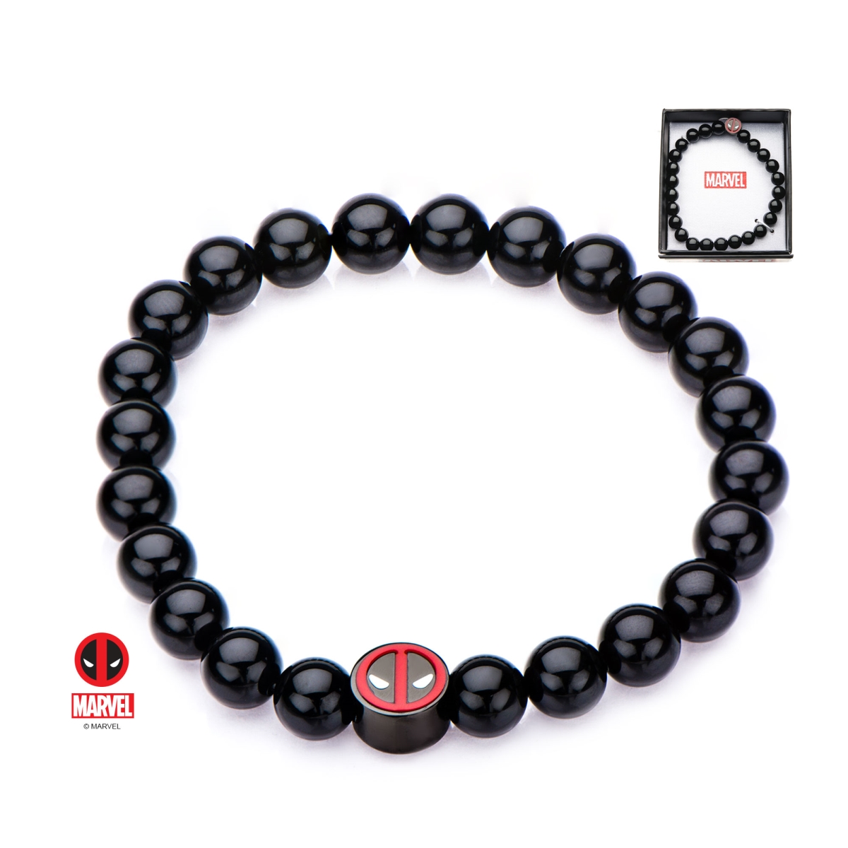 Ddplbr01 Deadpool With Black Agate Beads Bracelet