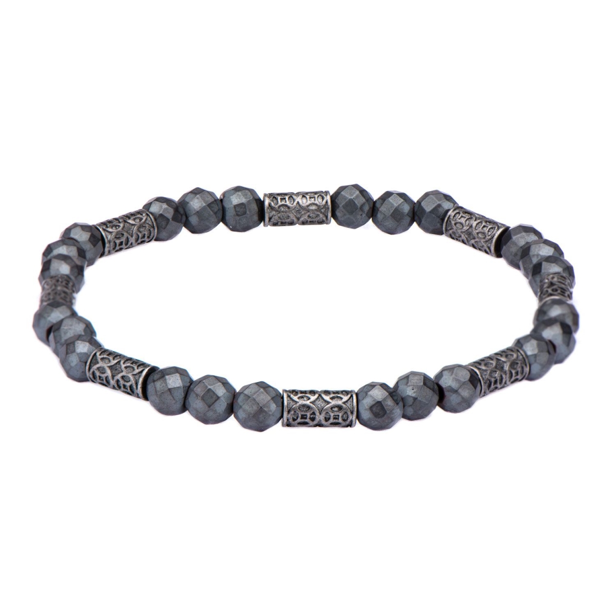 Br20171gryhm Grey Hematite With Antique Steel Beads Bracelet
