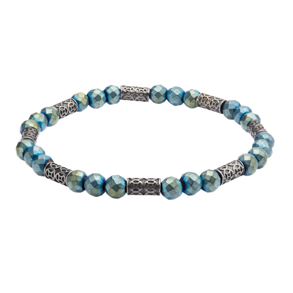Br20171bhm Blue Hematite With Antique Steel Beads Bracelet