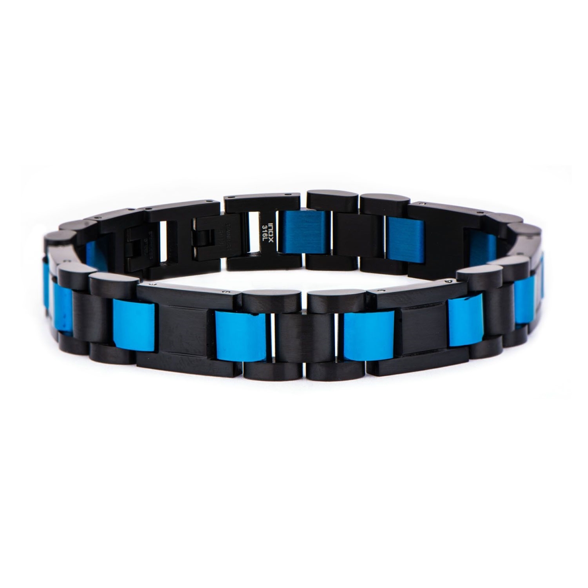 Br22113 Stainless Steel Black Ip & Blue Ip Link Bracelet