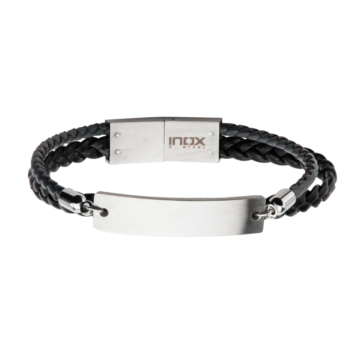 Br0712blk Stainless Steel Modern Engravable Id Bracelet With Multi-strand Braided Leather, Black & Grey