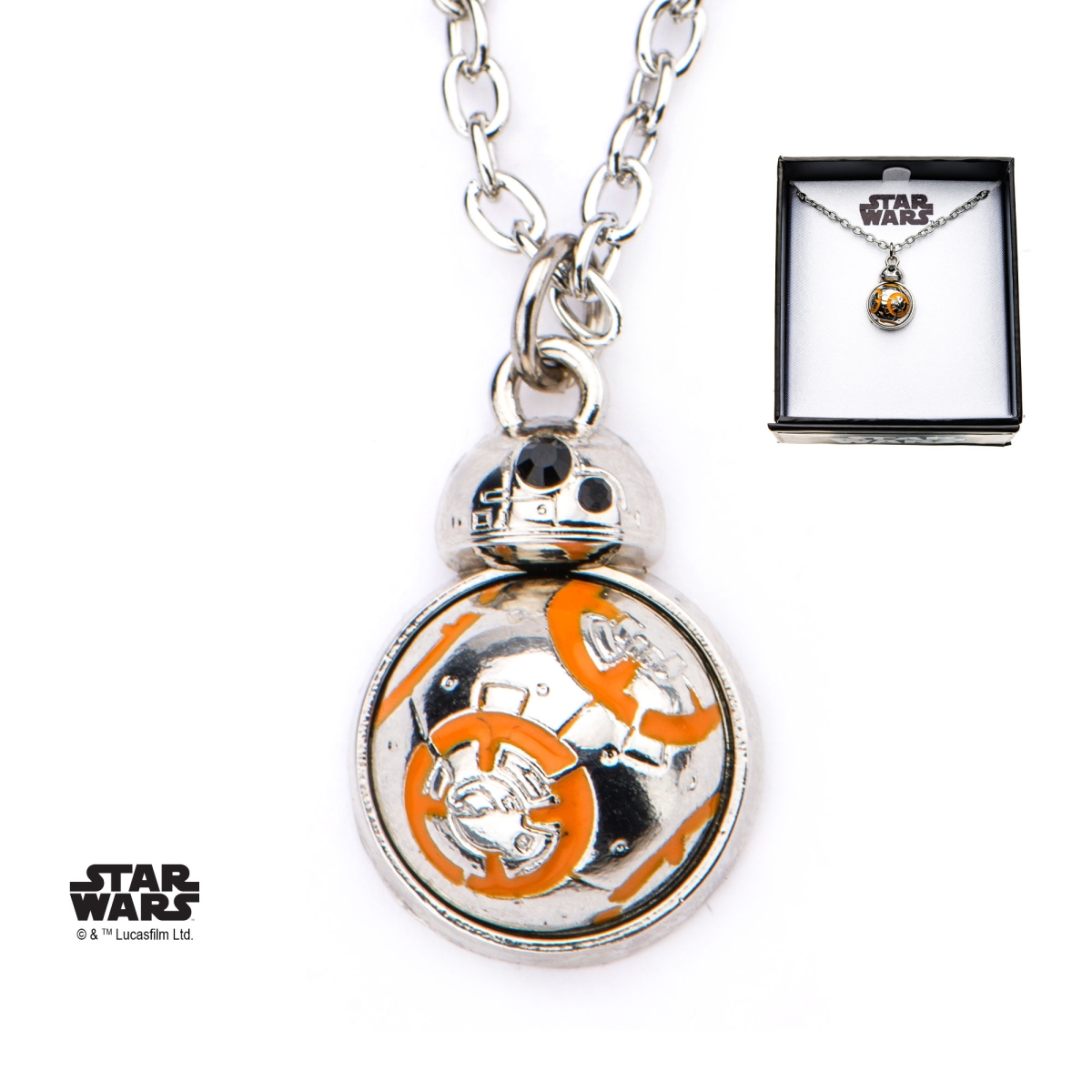 Sw8bb3dsppnk02b Base Metal Episode 8 Bb8 Spin Flat Back Pendant With Steel Chain