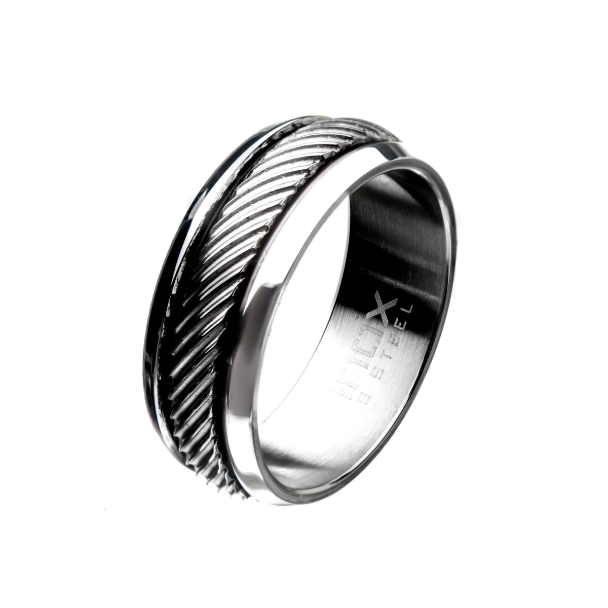 Mens Inlayed Band Ring - Polished Casted Steel - Size 10