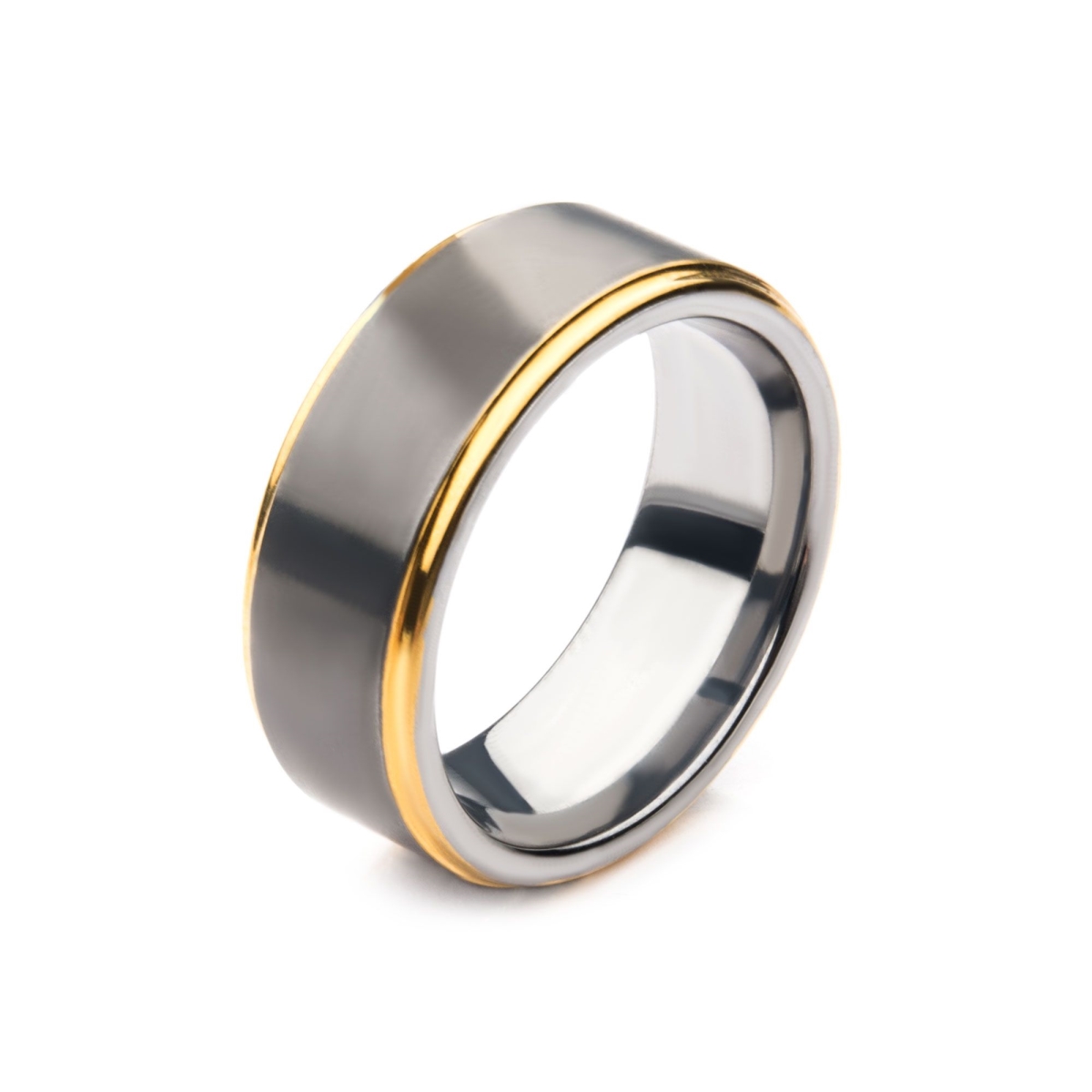Mens Wedding Band Ring, Gun Metal With Gold Ip Edge Steel - Size 10