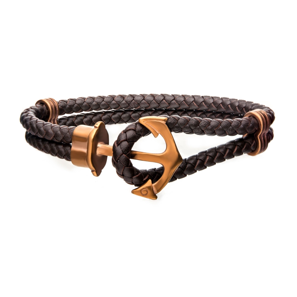 Br19507cap 8.5 In. Mens Anchor Bracelet - Brown Leather With Cappuccino Ip