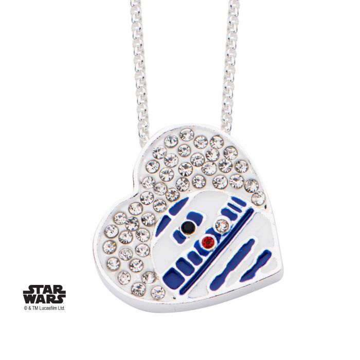 Swr2dpnk03 Jewelry Silver Plated R2-d2 Heart In Genuine Crystals Pendant With Chain Necklace