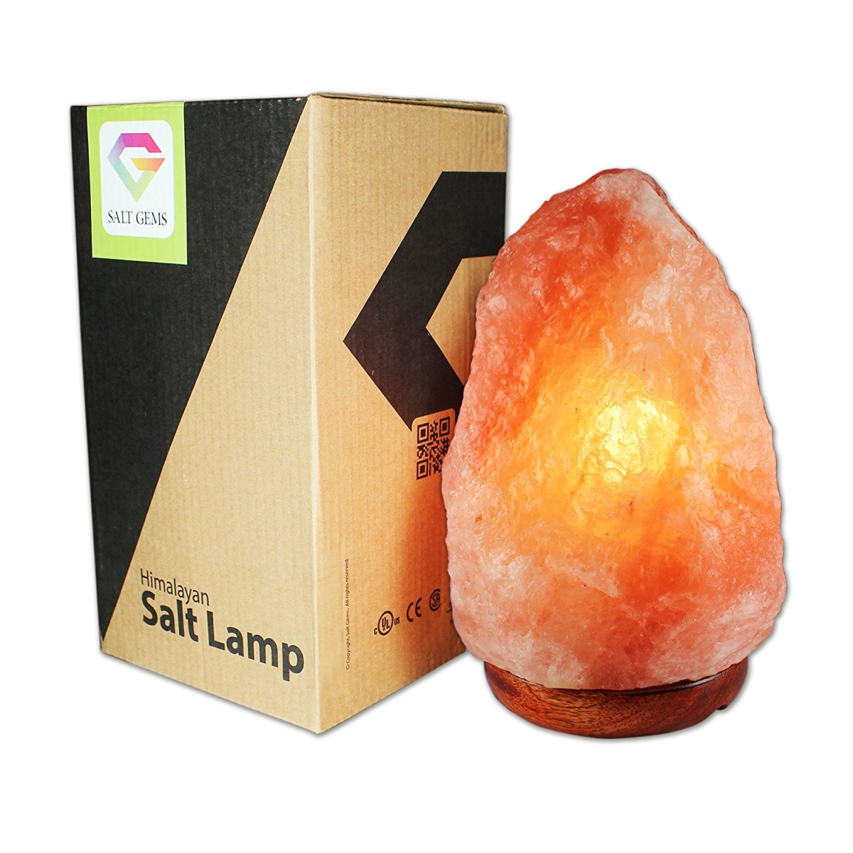 Gems - 101 15 W Bulb & Dimmer Cord Himalayan Natural Salt Lamp Air Purifier, Hand Carved Rock Lamp With Elegant Wood Base, 3-6 Lbs