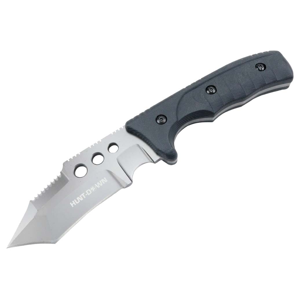 9872 10 in. Hunt-Down Stainless Steel Blade Full Tang Hunting Knife with Sheath, Black