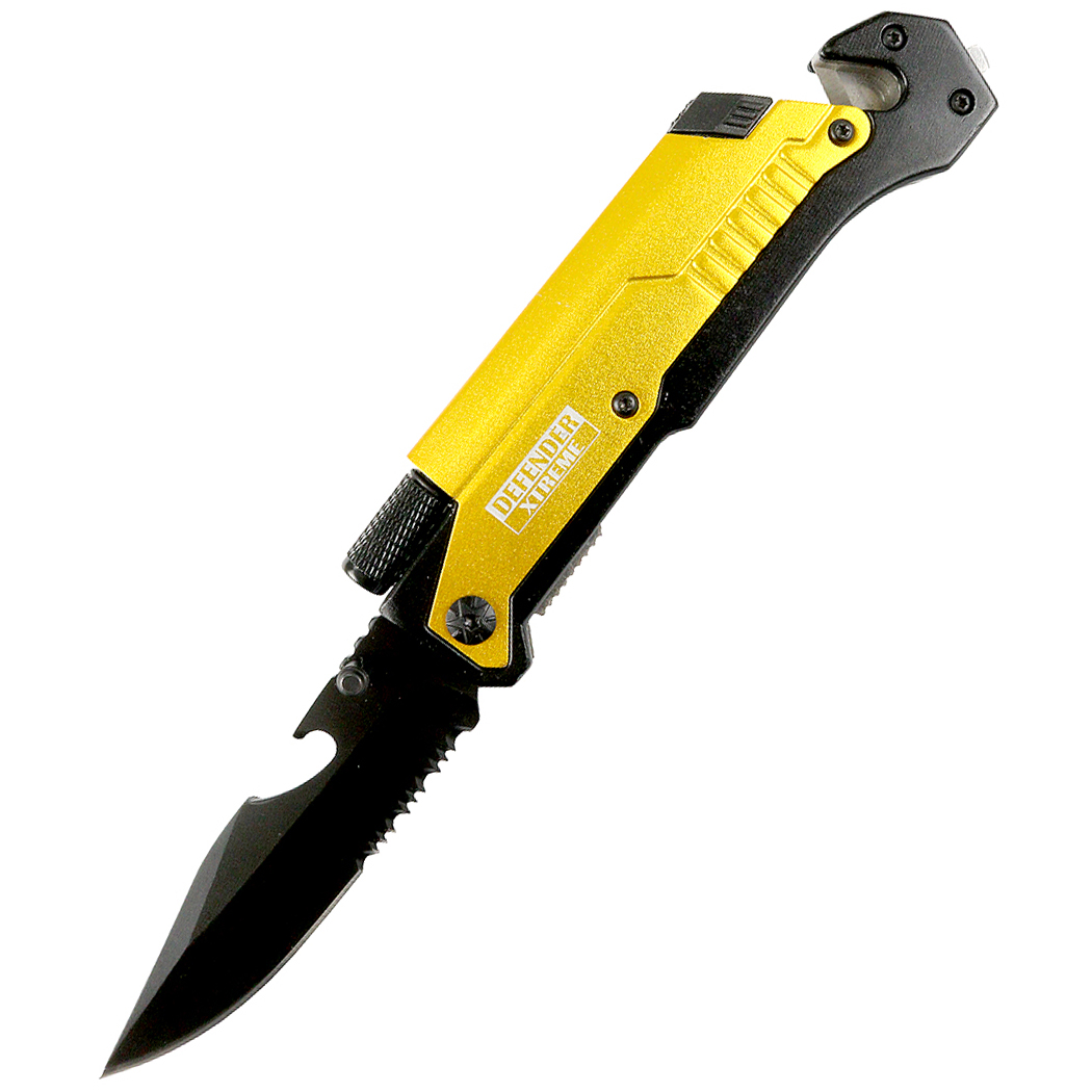 13008 8.5 in. Defender Xtreme Multi Function Folding Knife, Yellow Handle