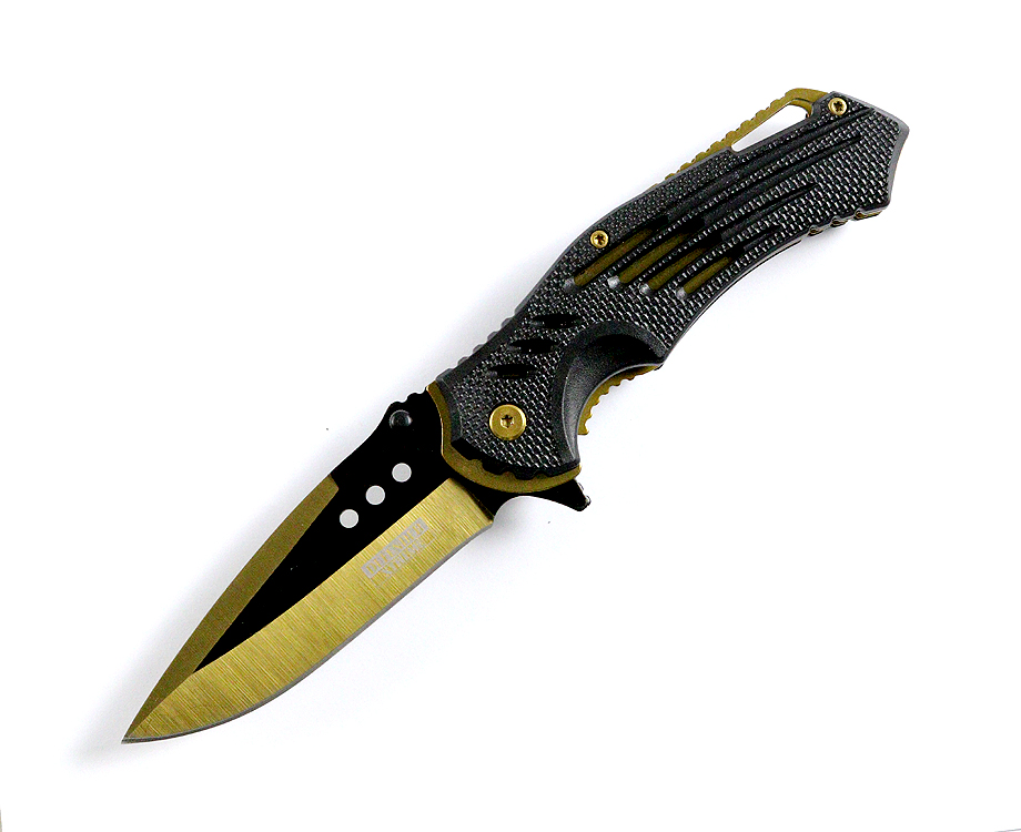 13097 8.75 in. Defender Xtreme Spring Assisted Tactical Folding Knife, Golden - 3CR13 Steel