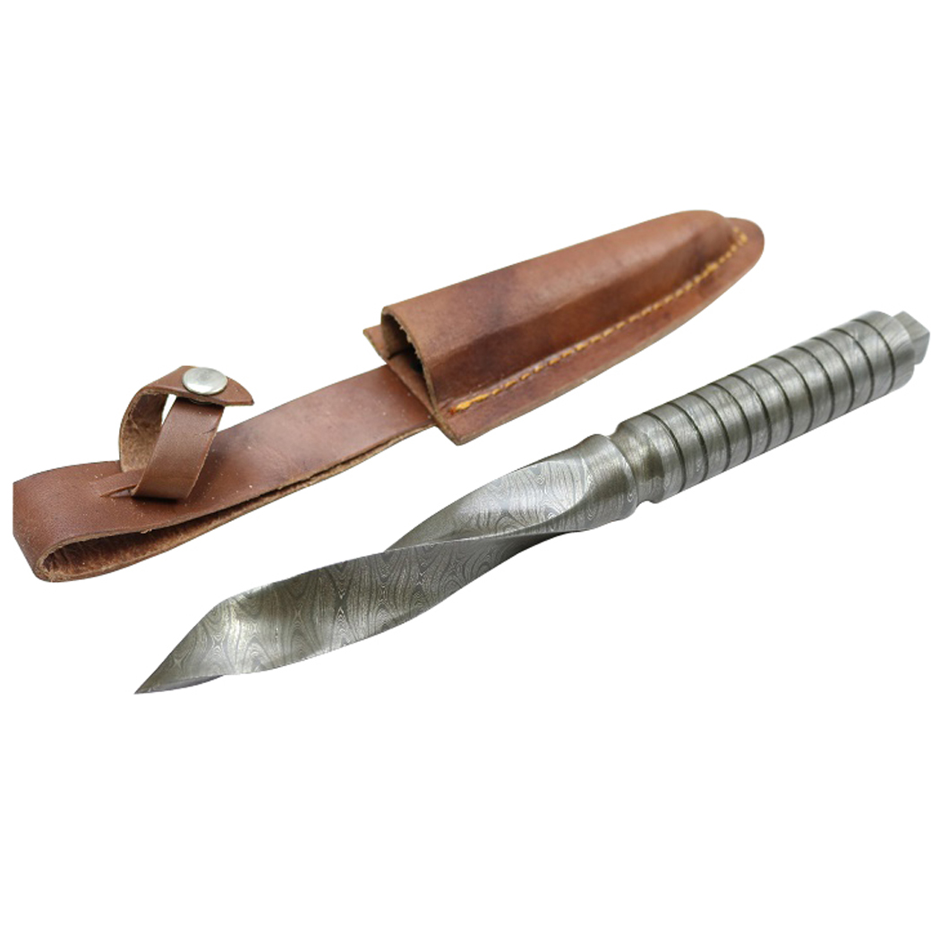 9935 10 in. Hand forged Damascus Full Tang Kris Blade Hunting Knife Leather Sheath