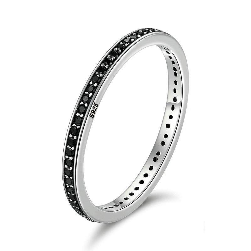 Bme-560129957113 Fashion Simple Black Cz 925 Sterling Silver Stackable Ring