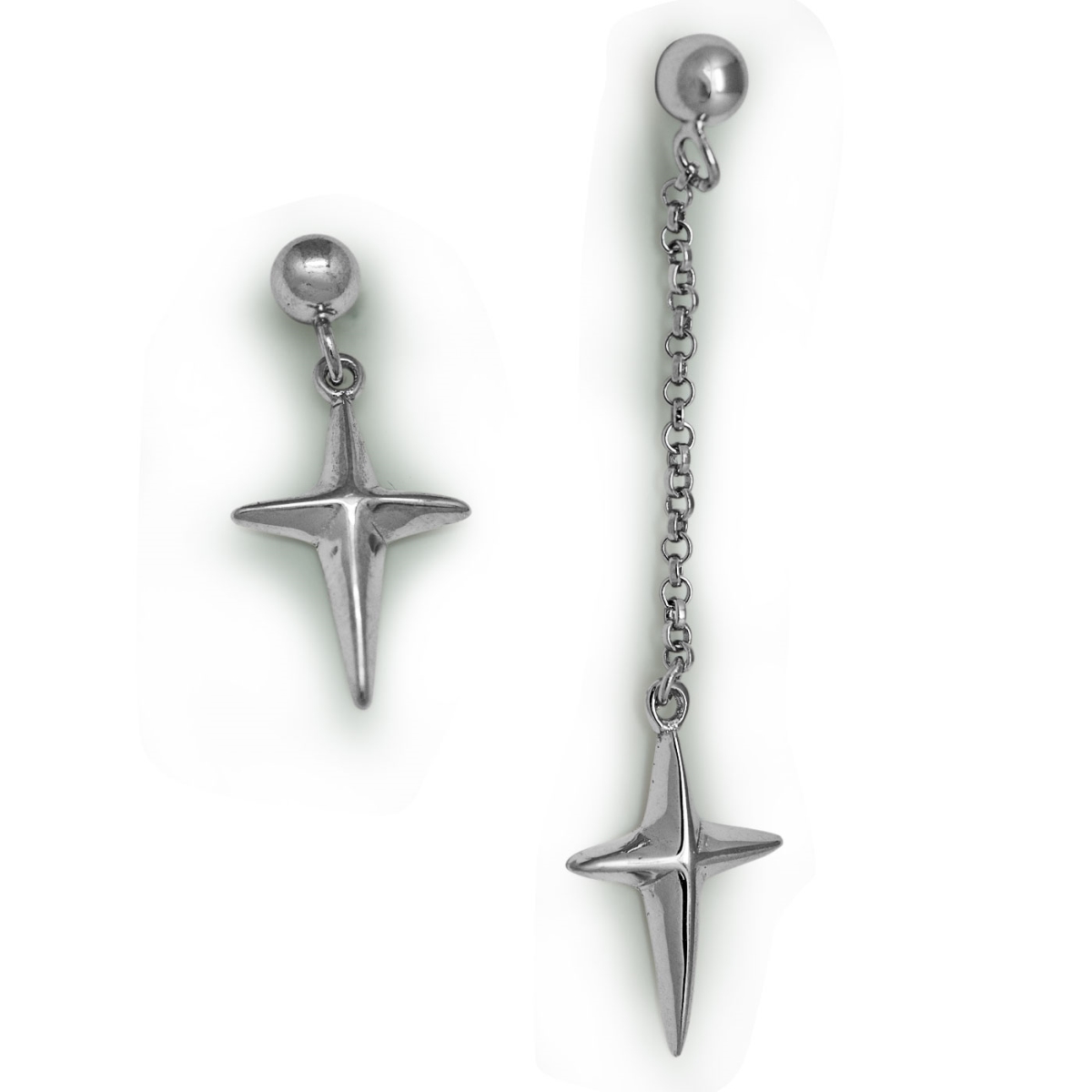 Hfh-523103728560 Asymmetry Cross 925 Sterling Silver Dangle Earrings